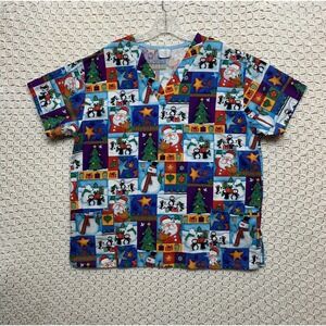 WS White Swan Fundamentally Santa Scrub Top Size Large Medical Top‎ Uniform
